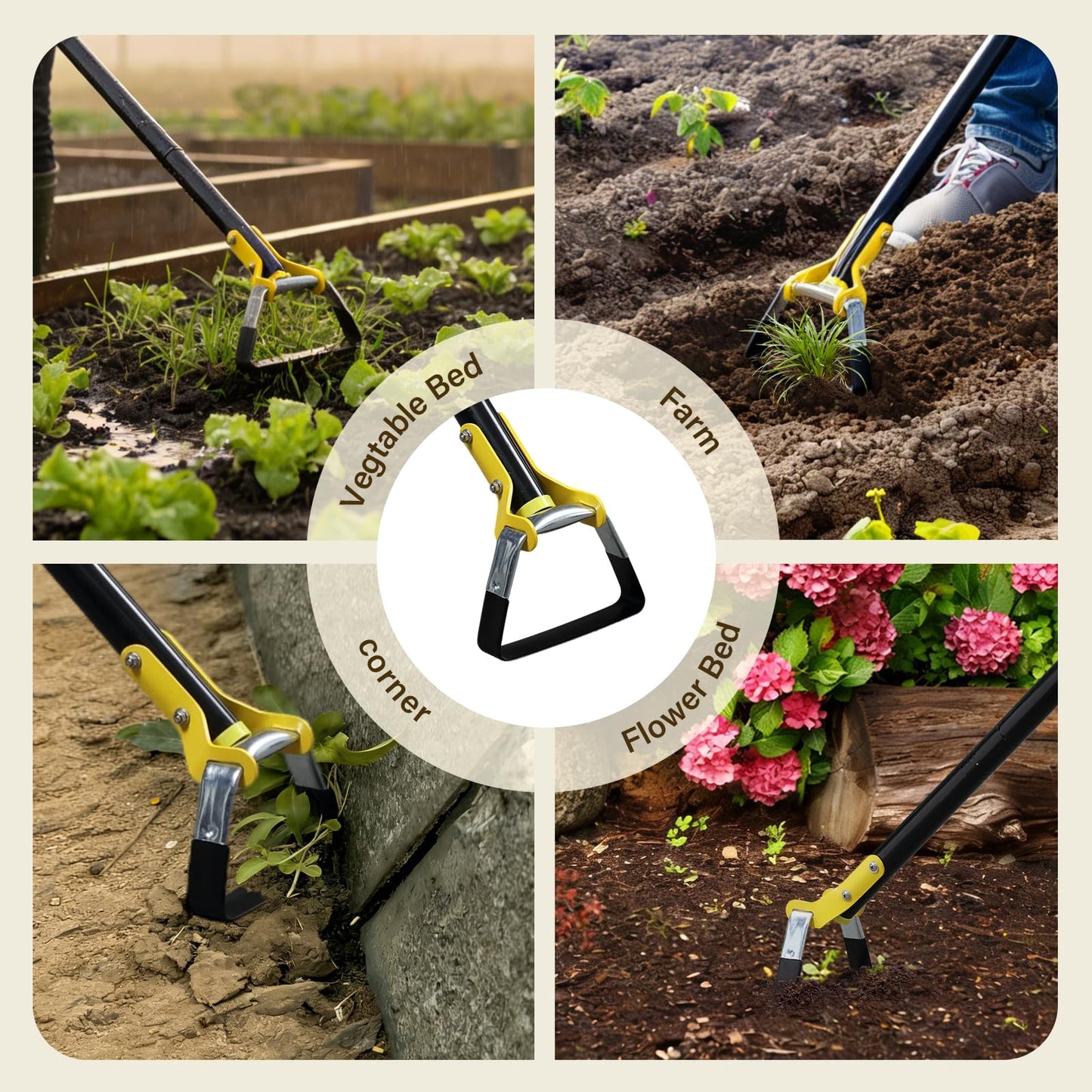 THANKSFINE Stirrup Hoe,Effcient Scuffle Hoes with Sharp Blade,Adjustable Long-Handle Scuffle Hoe Garden Tool with 30-72 Inch,Action Hoe,Hula Hoes Garden Tool for Raised beds,Vegetable and Flower beds