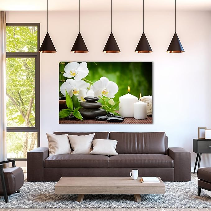 GUTTATY Zen Wall Art Decor, Modern Bathroom Zen Decor Wall Art, Canvas Wall Art for SPA Zen Room Decor, Green Bamboo and Pebble Relaxing Zen Art Prints for Office & SPA Wall Decor 24x36 Inches