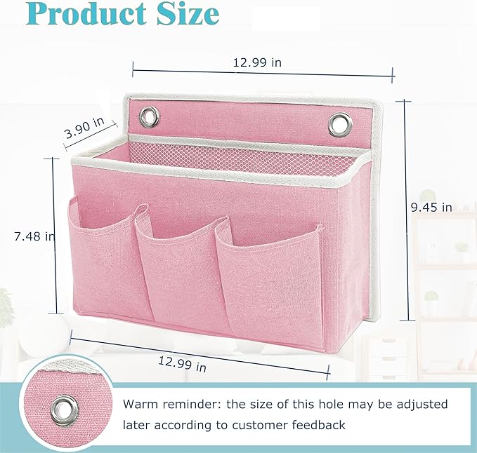 Wall Hanging Organizer Bag/Hanging Baskets with Large Mesh Compartment & 3 Pockets，Over the Door Hanging Organizer Space Saving Storage for Bedroom,RV Camper, Closet (Pink -1 Pack)