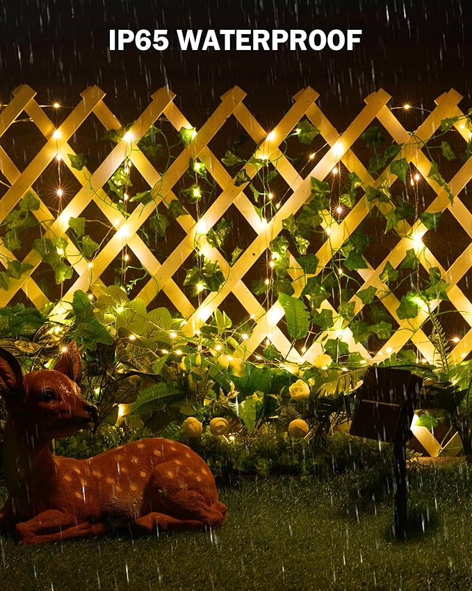 Solar Fairy Lights Outdoor, 33Ft Solar String Lights with Ivy, Plant Vine for Camping Outside Garden Yard Fence Wall