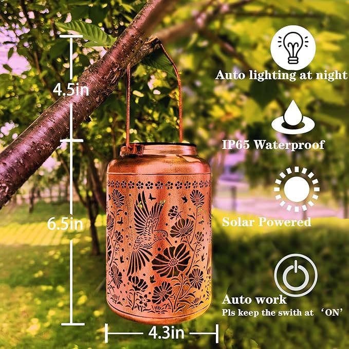 Solar Lanterns Outdoor Waterproof,Hummingbird & Gesang Flower Lights,Metal Hanging Garden Decor Outside,Yard Art Decorations for Patio,Pathway,Gardening Birthday Gifts for Mom,Women,Grandma