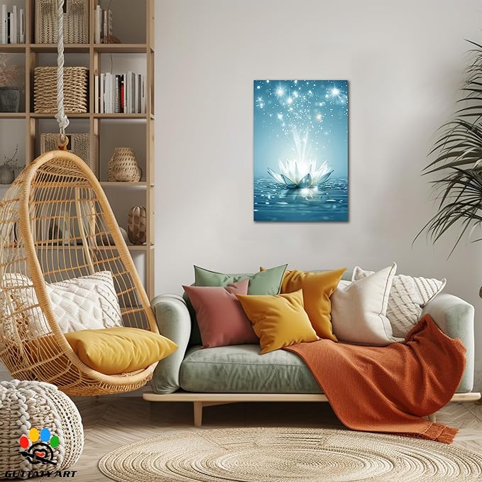 GUTTATY Zen Floral Canvas Wall Art, Water Lily Bloom Picture, Lotus Flower Canvas Art Print, Spiritual Zen Wall Picture, Meditation Spiritual Zen Flower Print for Yoga Spa Spiritual Room 18x24 inch