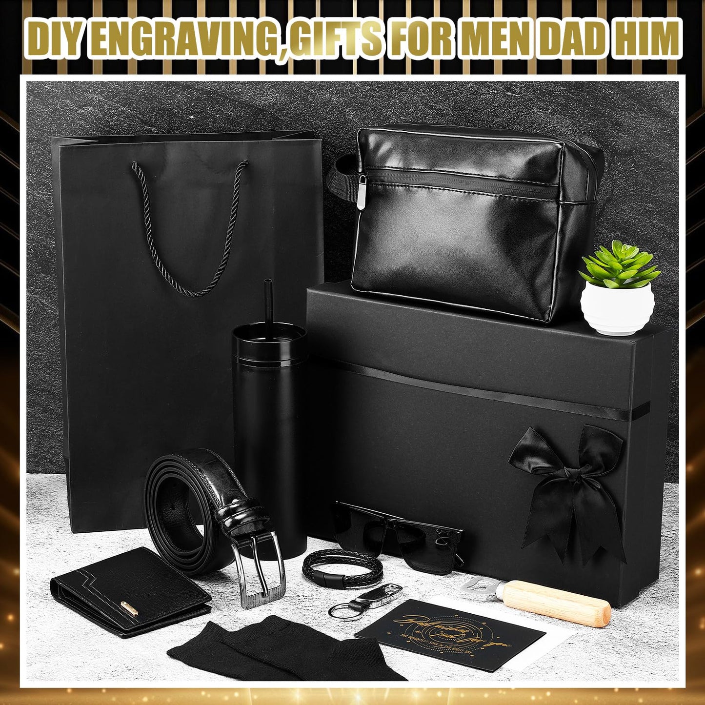 Skylety 13 Pcs Birthday Gifts Baskets for Men Gift for Men Birthday Gift Box 16 oz Tumblers Wallet Toiletry Bag Belt Sock Bottle Opener Bracelet Glasses Keychain for Dad Boyfriend Husband
