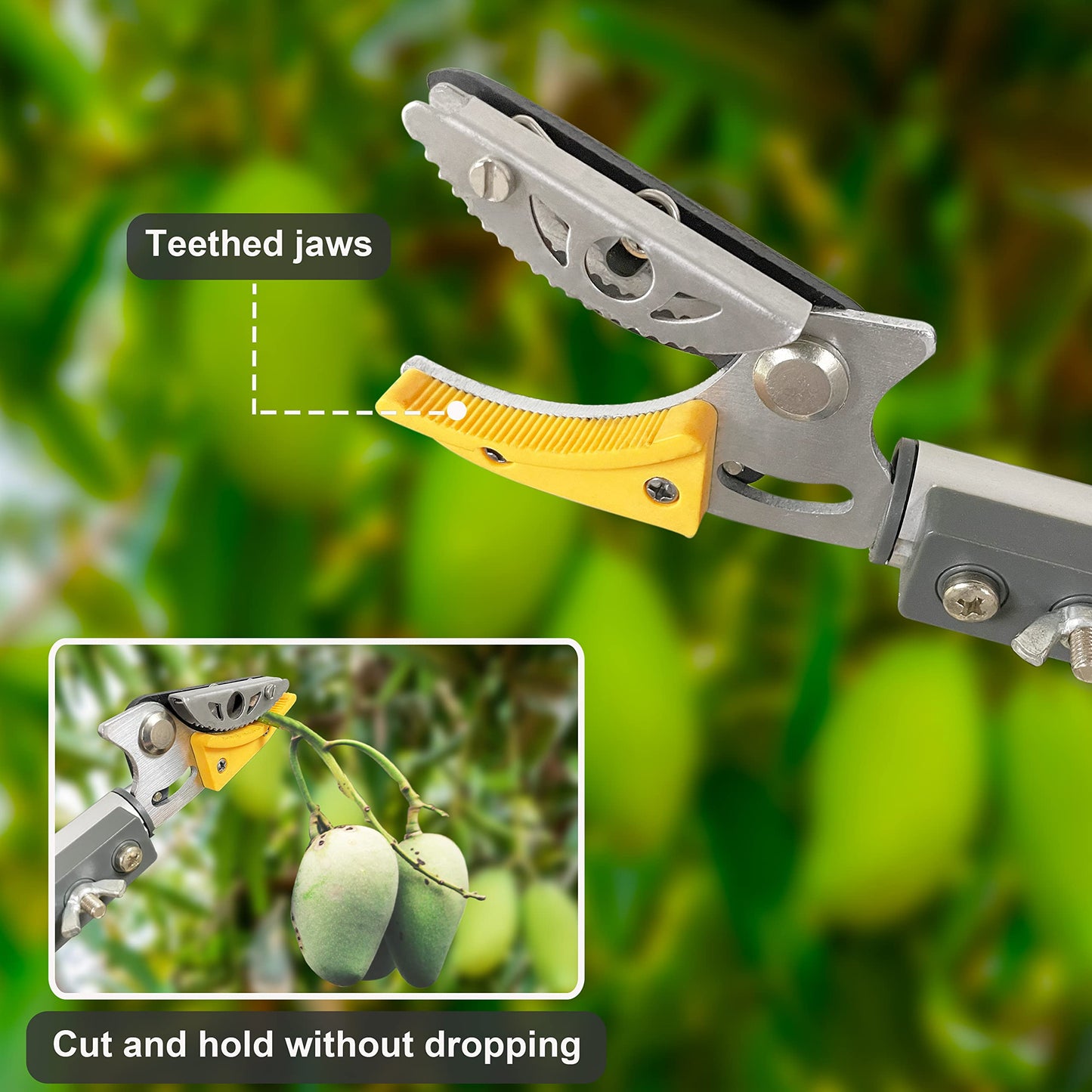 Prunrt Telescopic Tree Trimmer 5.8-10 FT with 2 Section, 4 Node Adjustable, Cut and Hold Pruner, Pole Saw Extendable, Long Handle Fruit Picker, Branch Cutter, Loppers, Clippers With Hook