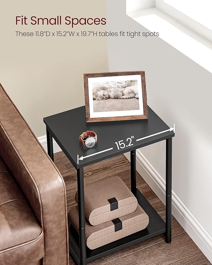 VASAGLE Side Tables Set of 2, Small End Table, Nightstand for Living Room, Bedroom, Office, Bathroom, Black ULET272B16