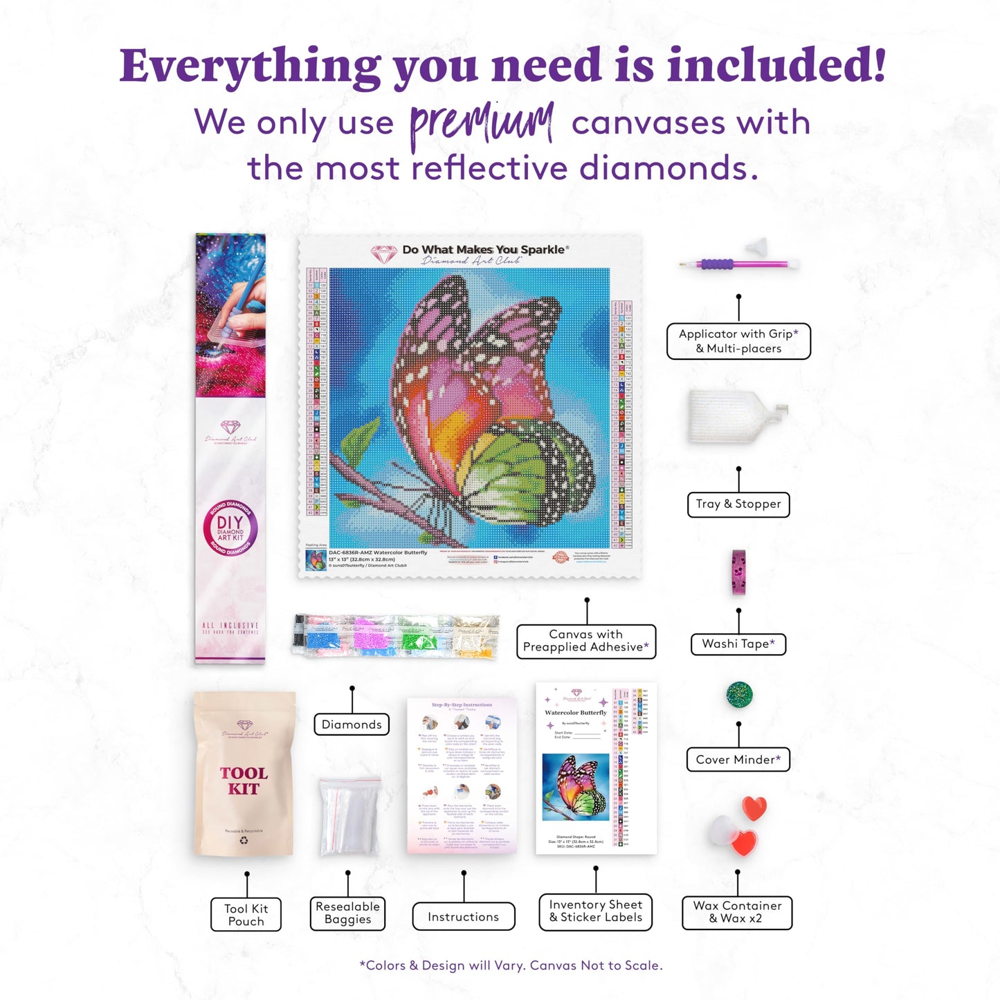 DIAMOND ART CLUB Watercolor Butterfly Diamond Painting Kit, Fun DIY Crafts for Adults, Round Diamond Art Canvas, 13" x 13"" (32.8 cm x 32.8 cm)"