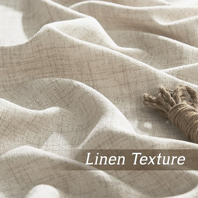 RYB HOME Natural Beige Linen Sheer Curtains 120 inches Long for Living Room and Dining Room, Weave Textured/Rod Pocket, Light Filtering Sheer Curtains and Drapes, W 52 x L 120 inches, 2 Panels Set