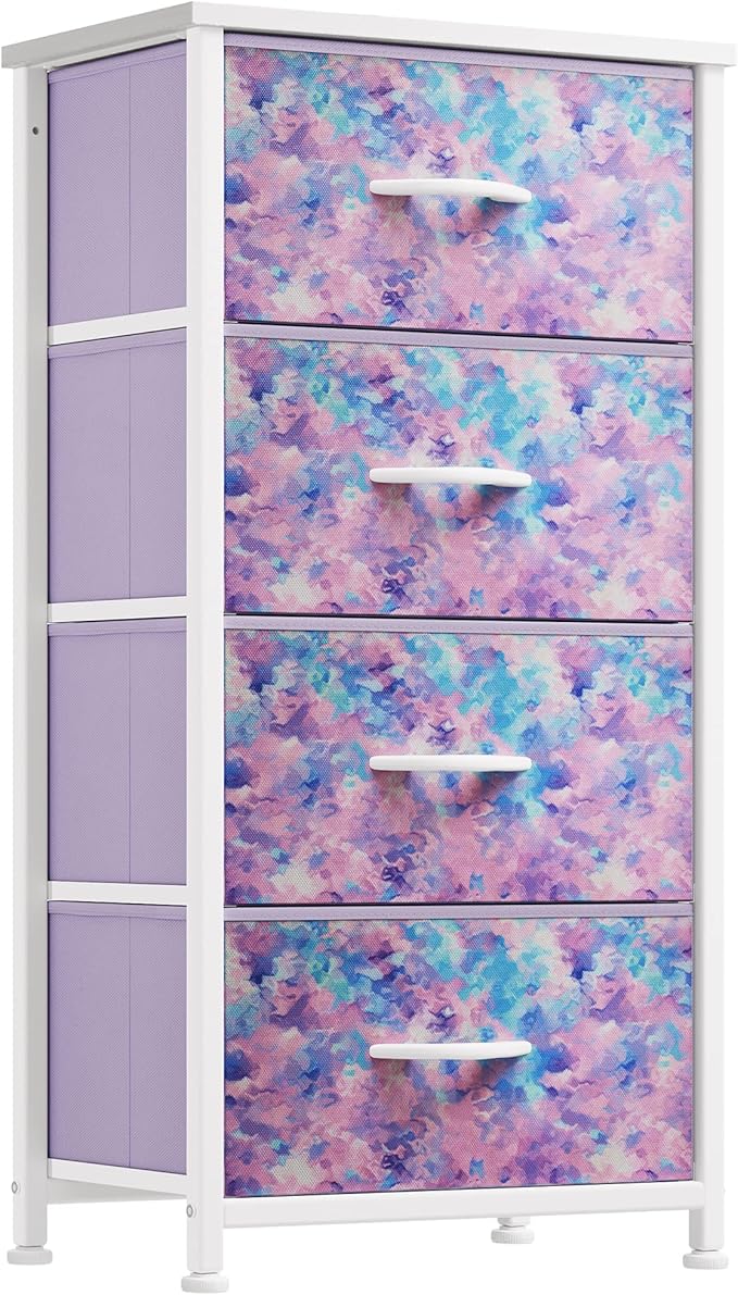 YITAHOME Purple Dresser with 4 Drawers - Storage Tower Unit, Dresser for Bedroom, Living Room, Closets - Sturdy Steel Frame, Wooden Top & Easy Pull Fabric Bins