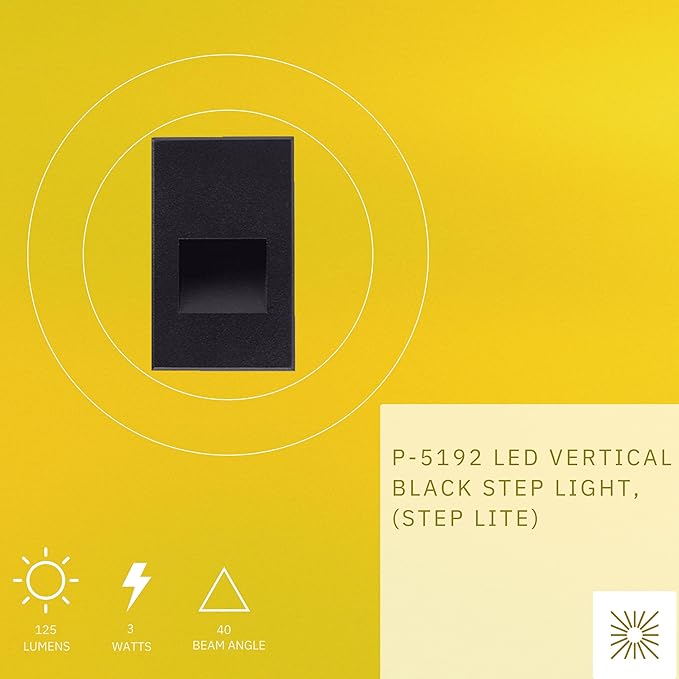 3W LED Vertical Step Lights, Black Finish, 120V Dimmable LED Stair Lights Indoor and Outdoor, 125 Lumens, CRI 90+, IP-65 IC Rated, ETL Listed, Warm White 3000k