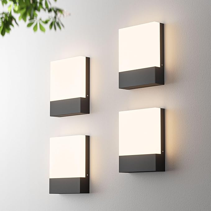 Modern Outdoor Led Wall Light, 24W 3000K Wall Porch & Patio Light,Exterior Hardwired Wall Light Fixtures,IP65 Waterproof Square Wall Lamp for Garage, Front Door,House Yard(Black,4-Pack)