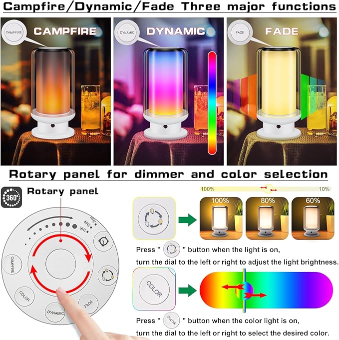 LED Color Changing Table Lamps, Dimmable Bedside Lamp with Remote, Plug in Desk Light Bedroom Lamp for Living Room-White