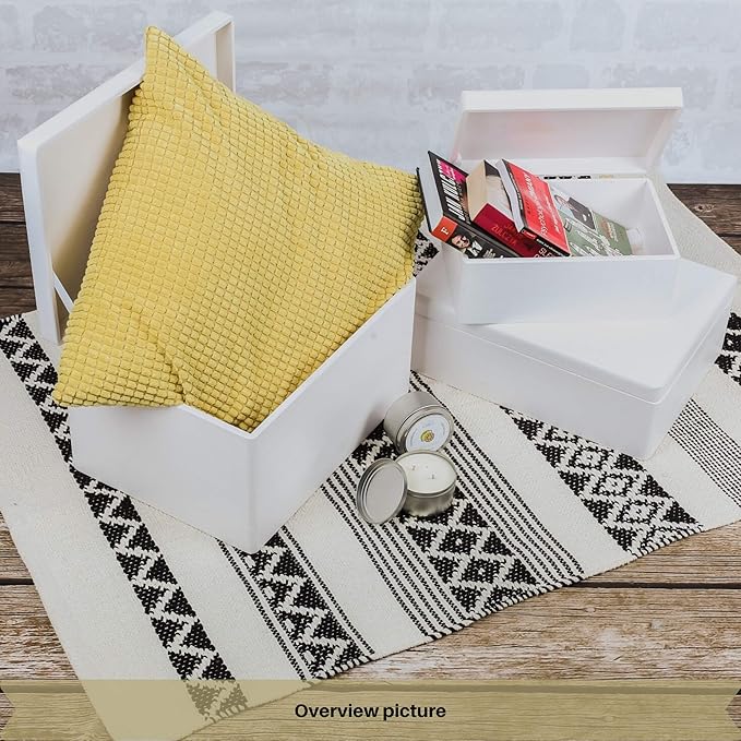 Large White Wooden Box Storage with Hinged Lid | 15.8 x 11.8 x 9.44 inches (+-0.5) | Gift Box for Tool Dog Toy Shoes Clothes Kitchen Storage Document | Wood Keepsake Chest