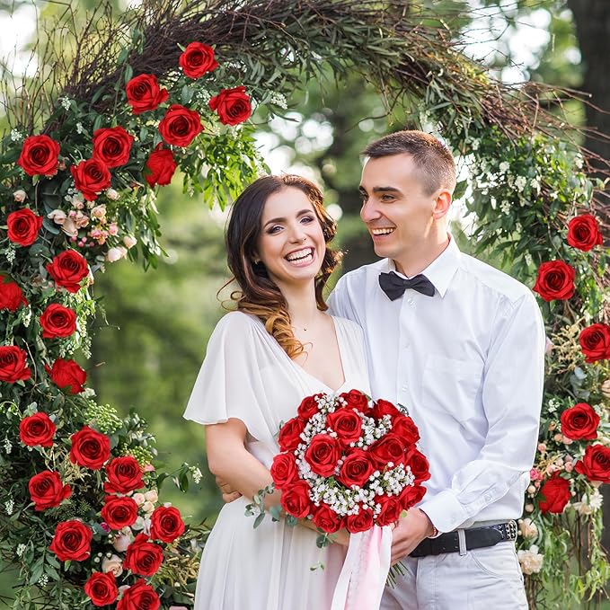 JUSTOYOU 30PCS Artificial Roses Silk Flowers in Bulk, Realistic Red Fake Roses for Wedding Decorations, Home Decor, Centerpieces, Indoor Floral Arrangements