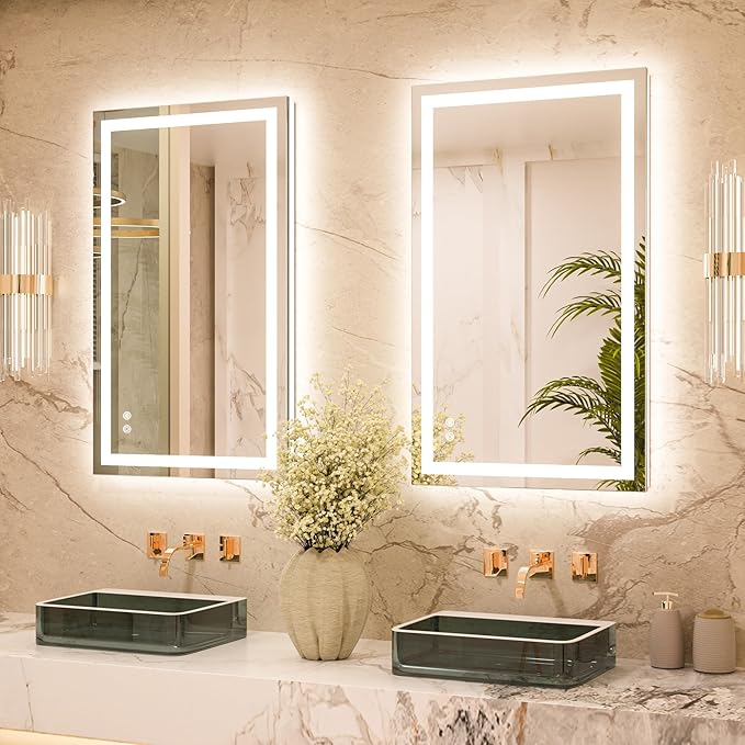 Keonjinn 40" x 24" Lighted Mirror for Bathroom Wall, LED Bathroom Mirror with Lights, Frontlit & Backlit Mirror with Dimmable 3-Color Temperature, HD Tempered Glass, UL-Listed LED Driver
