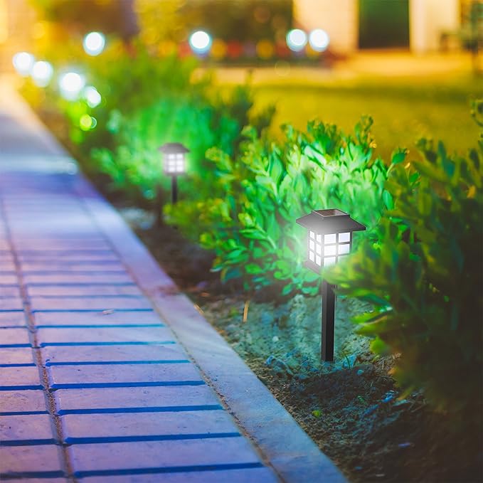 6-Piece Solar Outdoor Lights Set - Weather-Resistant Outdoor Lighting for Path, Landscaping, and Driveway - LED Light Fixtures by Pure Garden (Black)
