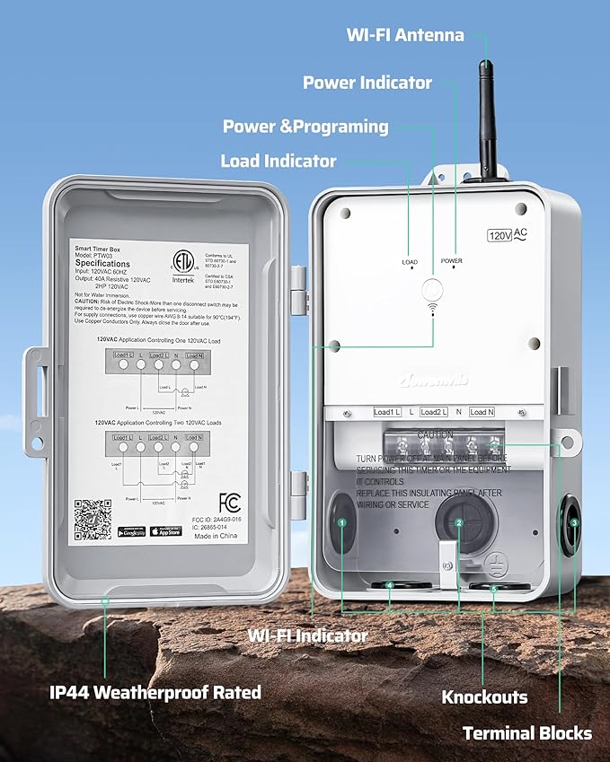 DEWENWILS Pool Pump Timer, Heavy Duty Outdoor WiFi Timer Box, 40A 120VAC 2HP, Work with Smart Life, Alexa, Google Assistant, Easy Wiring for Pool, Water Heater, ETL Listed