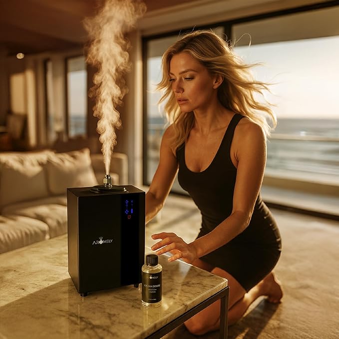 Aromely Smart Bluetooth HVAC Scent Diffuser, Aromatherapy Nebulizing Waterless Diffuser for Home, Office, Large Room, App Controlled Perfect Aroma Diffuser Up to 16,000 SQFT - Black