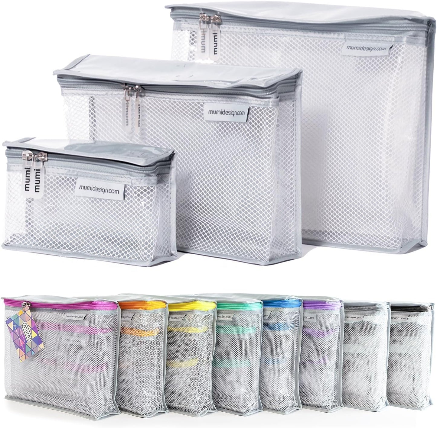 MUMI Travel Toiletry Bag Set of 3 â Clear TSA Approved Toiletry Bags for Women â Reusable Water-Resistant Makeup Organizer Pouches for Skincare, Cosmetics, Travel Accessories, Airport Packing - Gray