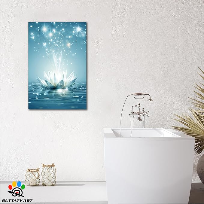 GUTTATY Zen Floral Canvas Wall Art, Water Lily Bloom Picture, Lotus Flower Canvas Art Print, Spiritual Zen Wall Picture, Meditation Spiritual Zen Flower Print for Yoga Spa Spiritual Room 12x18 inch