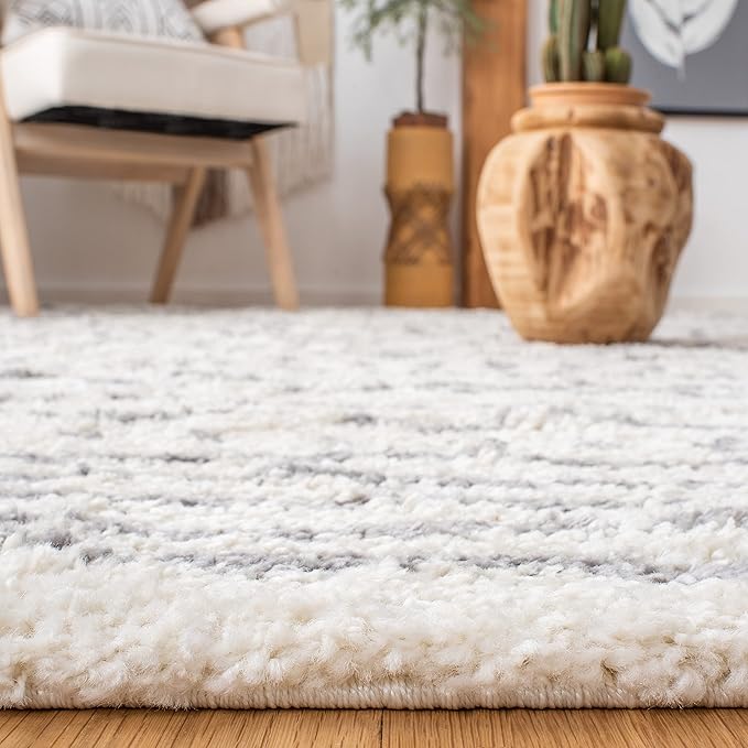 SAFAVIEH Arizona Shag Collection Area Rug - 3'2" Square, Ivory & Grey, Moroccan Design, 1.6-inch Thick, Non-Shedding, Ideal for High Traffic Areas in Living Room, Bedroom, Dining (ASG741F-3SQ)