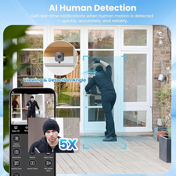 【2 Pack】 Window Cameras with 32GB SD Cards, 2K 3MP Indoor Cameras for Home Security, AI Starlight Color Night Vision, Easy Install & Use, 24/7 Recording, Support 5GHz & 2.4GHz WiFi