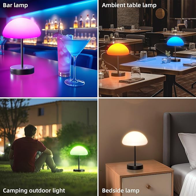 Mushroom RGB LED Mood Lamp - 16 Color Changing Rechargeable Night Light with Remote, 4000mAh Battery Portable Waterproof Decor Lighting for Bedroom, Garden, Bathroom, Party Ambiance