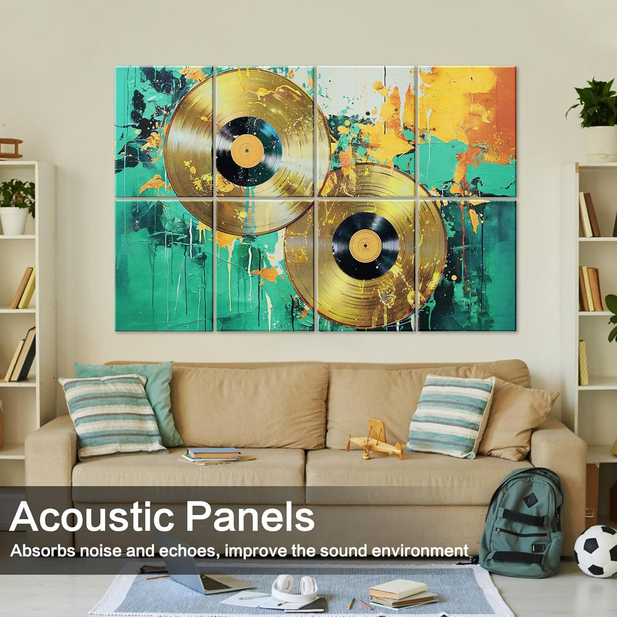 Art Acoustic Panels 8 Pack, Sound Proof Wall Panels, 48"X32" Self-adhesive Sound Absorbing Wall Art, Decorative Acoustical Panels, Acoustic Treatment for Recording Studio(Vintage Tape)