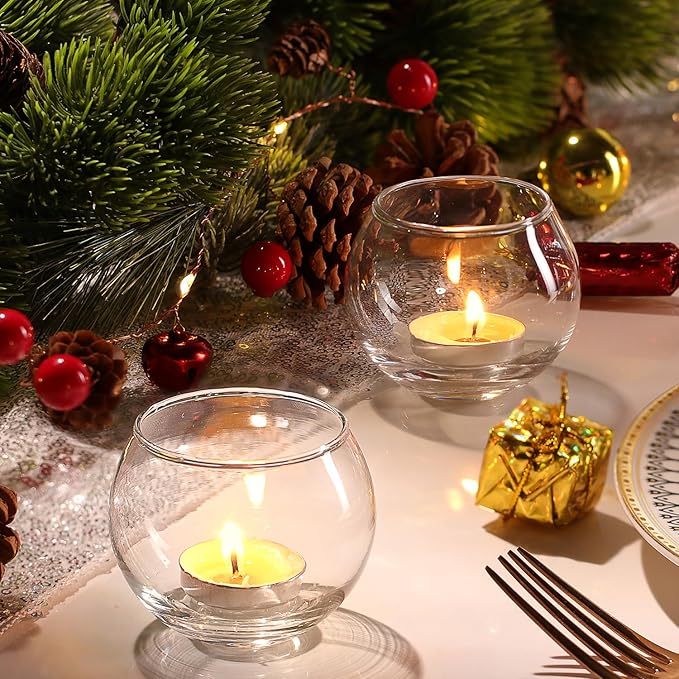 Lamorgift Glass Tealight Candle Holder Set of 12- Round Clear Votive Candle Holders for Table Decor, Party& Wedding Decorations
