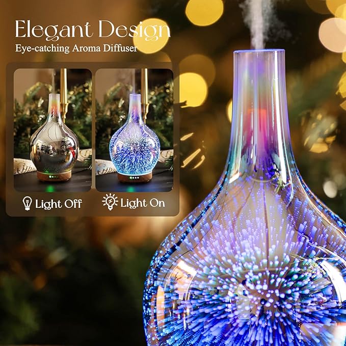 Porseme 3D Essential Oil Diffuser Cool Mist Humidifier Ultrasonic Aromatherapy Diffuser,150ml Last 6h,Auto Shut-Off,Air Refresh,Decoration for Home,Office,Yoga,Baby,Sleep
