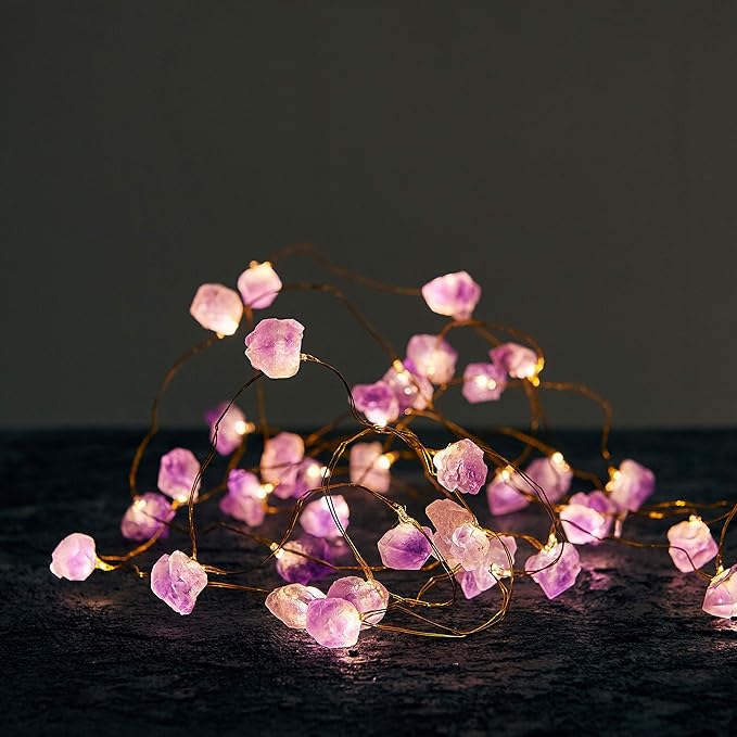 Nature Amethyst Crystal String Lights for Bedroom 10FT 40LEDs USB/Battery Operated Grape Crystal Light Pure Purple Fairy Lights Plug in for Natural Life Cute String Lights for Office