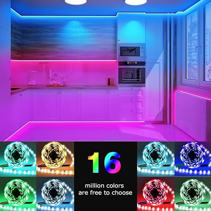 Keepsmile 65.6ft Led Lights for Bedroom,Bluetooth Smart APP Control Color Changing RGB Led Strip Lights with Remote Control Led Lights for Room Kitchen Party Home Decoration