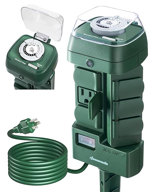 DEWENWILS Outdoor Mechanical Power Stake Timer, Waterproof, 6 Grounded Outlets(3 180°Rotatable), 6ft Cord, Yard Stake Outdoor Timer for Lights, Yard, Garden, 1625W/13A, UL Listed