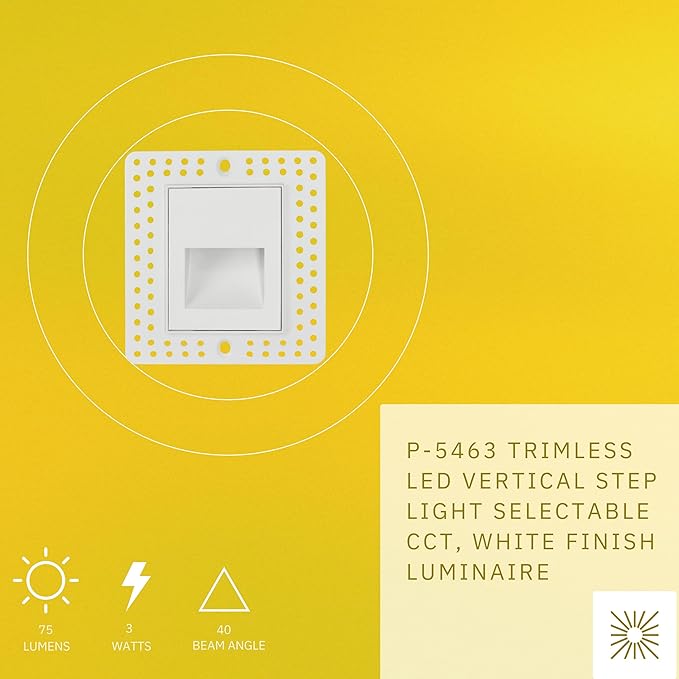 3W Trimless Vertical Step Lights, White Finish, 120V Dimmable LED Stair Lights Indoor and Outdoor, 75 Lumens, CRI 90+, IC Rated, ETL Listed, 5CCT Selectable 2700K|3000K|3500K|4100K|5000K