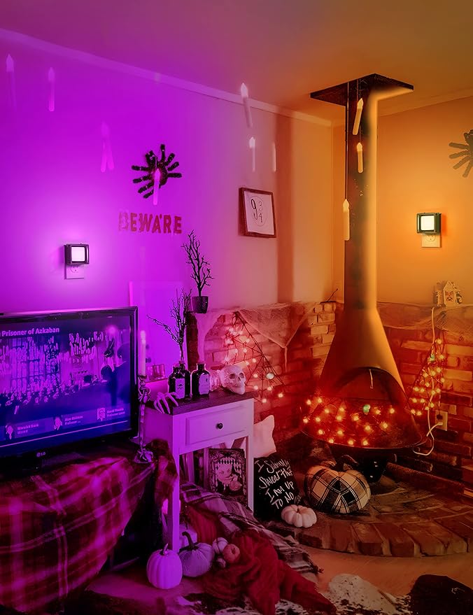DORESshop Purple Night Light [2 Pack], Night Lights Plug Into Wall, Night Light Dusk to Dawn Sensor, LED NightLight Adjustable Brightness, Bedroom, Bathroom, Hallway, Stairs, Halloween, Party