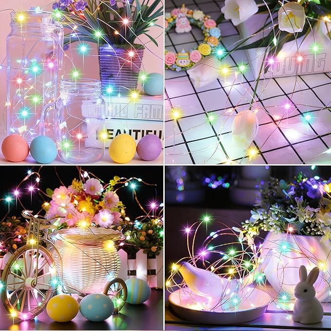 LAMPHOME 100 LED 33FT Multicolor Easter Fairy Lights Battery Operated with Remote, Colorful Mini Starry String Lights Multi Functions & Timer,Twinkle for Home Bedroom Wedding DIY Centerpiece Decor