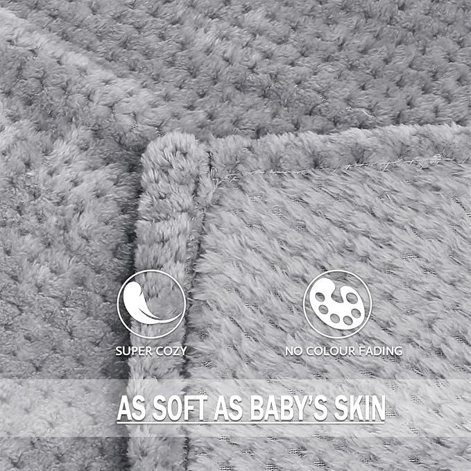 Exclusivo Mezcla Fleece Bed Blanket Twin Size, Super Soft and Warm Blankets for Couch, Sofa and Bed Waffle Textured, Cozy, Fuzzy and Lightweight (Light Grey, 90x66 Inches)