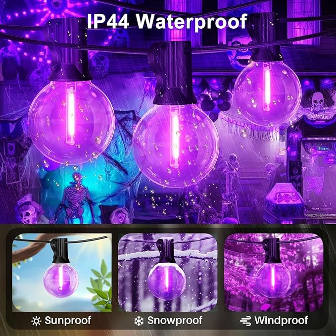 LAMPHOME G40 LED Outdoor Halloween Christmas String Lights, 4PK 26FT Patio Lights with 12+1 Edison Shatterproof Bulbs, Connectable Outside String Lights for Backyard Porch Holiday Decor, Purple