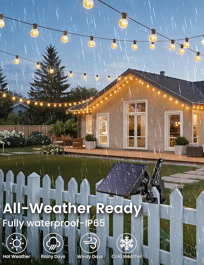 Brightever 38FT Solar String Lights Outdoor with Remote and 15+1 LED Shatterproof G40 Bulbs, Dimmable & Timable, 3 Lighting Modes, Waterproof Solar Power Patio Lights for Outside, Party, Cafe, Bistro