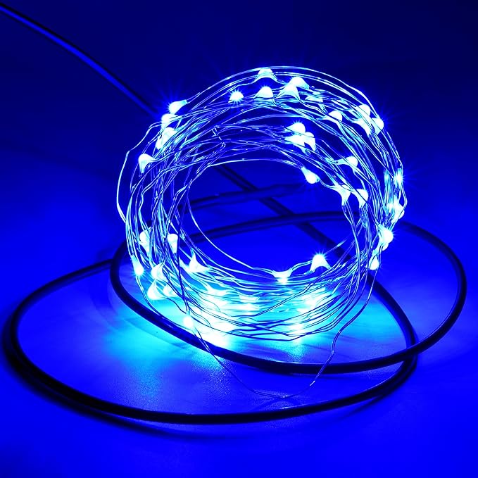 Karlling USB Plug in LED Fairy Lights,50 LED Bulbs 16 Ft Silver Wire Starry String Lights for Bedroom Patio Garden Party Wedding Commercial Lighting (Blue)