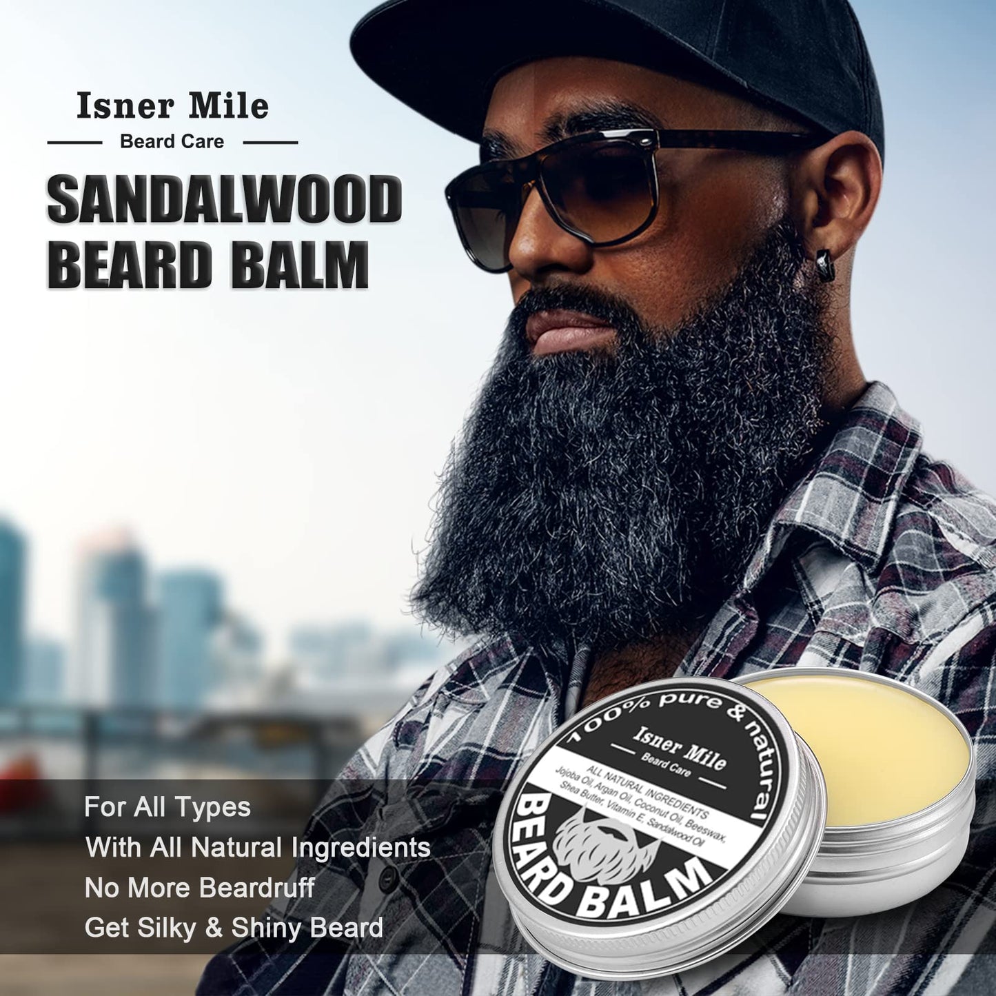 Isner Mile Beard Grooming Kit for Men Care: Trimming Sets with Beard Wash/Shampoo - Oil - Balm - Brush - Comb - Scissors & Storage Bag, Valentines Birthday Fathers Gifts for Dad Men Husband Boyfriend