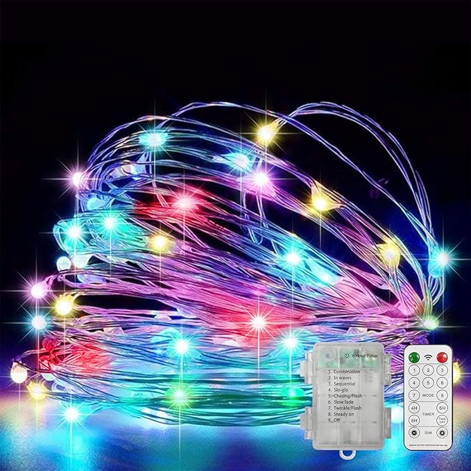 LAMPHOME 100 LED 33FT Multicolor Easter Fairy Lights Battery Operated with Remote, Colorful Mini Starry String Lights Multi Functions & Timer,Twinkle for Home Bedroom Wedding DIY Centerpiece Decor
