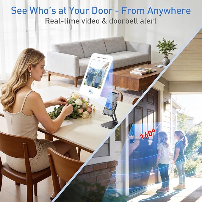 Smart Video Door Lock with 2K Doorbell Camera, Fingerprint & Keypad Keyless Entry, WiFi Deadbolt with PIR Motion Detection & Real-Time Package Alerts, App & Voice Control (Alexa & Google)