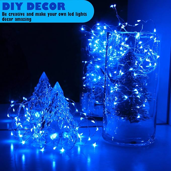 [6-Pack] 7Feet Starry String Lights,Fairy String Lights 20 Micro Starry LEDs On Silvery Copper Wire 2pcs CR2032 Batteries Included,Works for Wedding Centerpiece,Party,Christmas Table Decor (Blue)