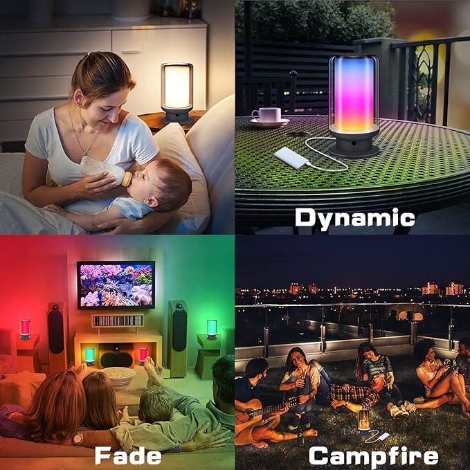 LED Color Changing Table Lamps, Dimmable Bedside Lamp with Remote, Plug in Desk Light Bedroom Lamp for Living Room-Black