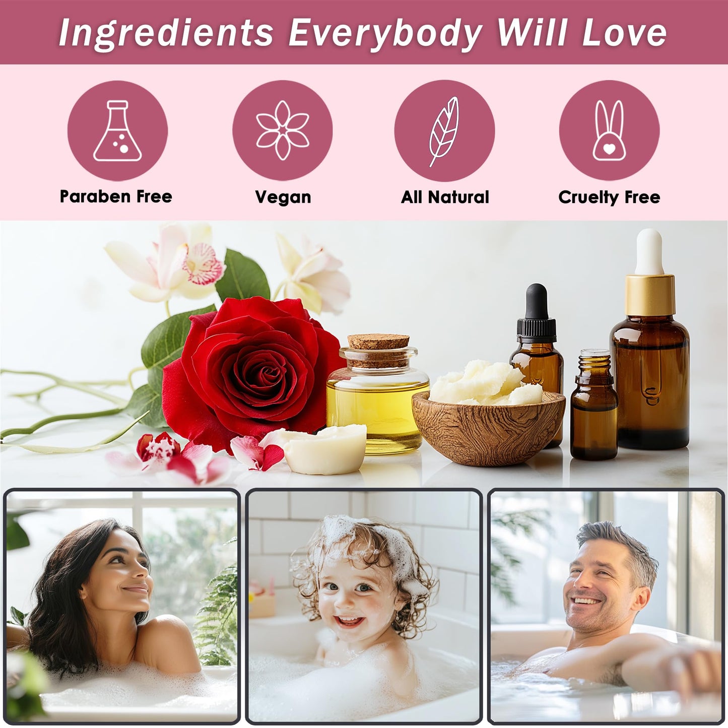Bath Spa Gift Sets - Luxury Basket With Rose Oil & Orchid - Spa Kit Includes Wash, Bubble Bath, Lotion, Bath Salts, Body Scrub, Body Spray, Shower Puff, Bathbombs, Soap and Towel