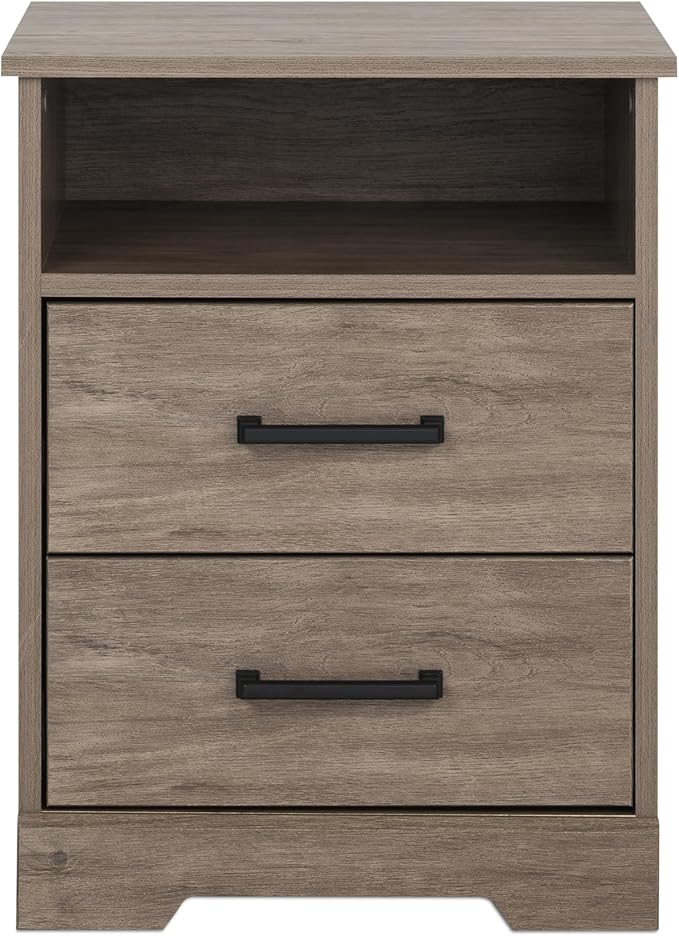 Prepac Rustic Ridge Farmhouse Nightstand Bedside Table, Brown Nightstand for Bedroom, End Table with 2 Drawers and Open Shelf 16.25"D x 18.75"W x 24.5"H