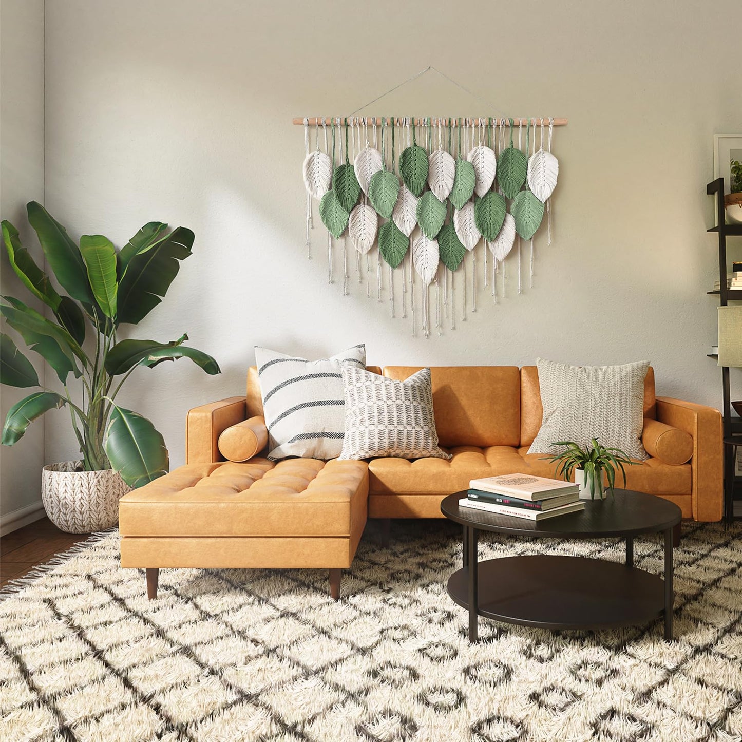 Weldomcor Large Macrame Wall Hanging, Boho Leaves Macrame Tapestry Wall Decor Handmade Woven Hanging Decor Chic Bohemian Wall Art Home Decoration for Bedroom Living Room Nursery Office 39"W x 29.5""L"