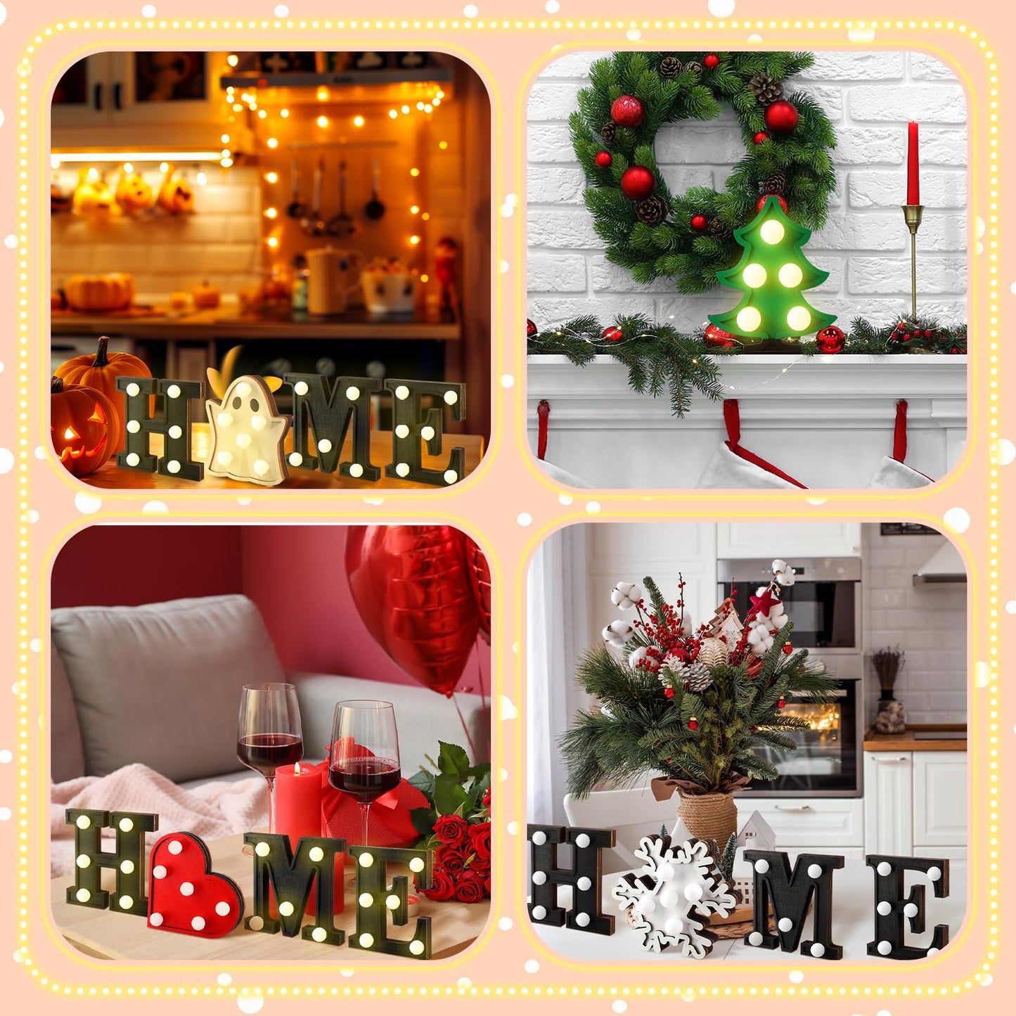 Aurelema Interchangeable Home Table Signs with 8 Pcs Seasonal Icons Wooden "home"" Letter Signs with LED Marquee Light up 4th of July Table Decorations Decorative Centerpiece for Room Decoration"