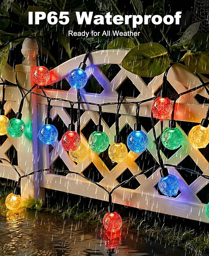 btfarm 2 Pack Solar String Lights Outdoor Waterproof, Total 98 FT 100 LED Solar Powered Patio Light, 8 Lighting Modes Crystal Globe Decor for Garden Balcony Yard Christmas Party, Multicolor