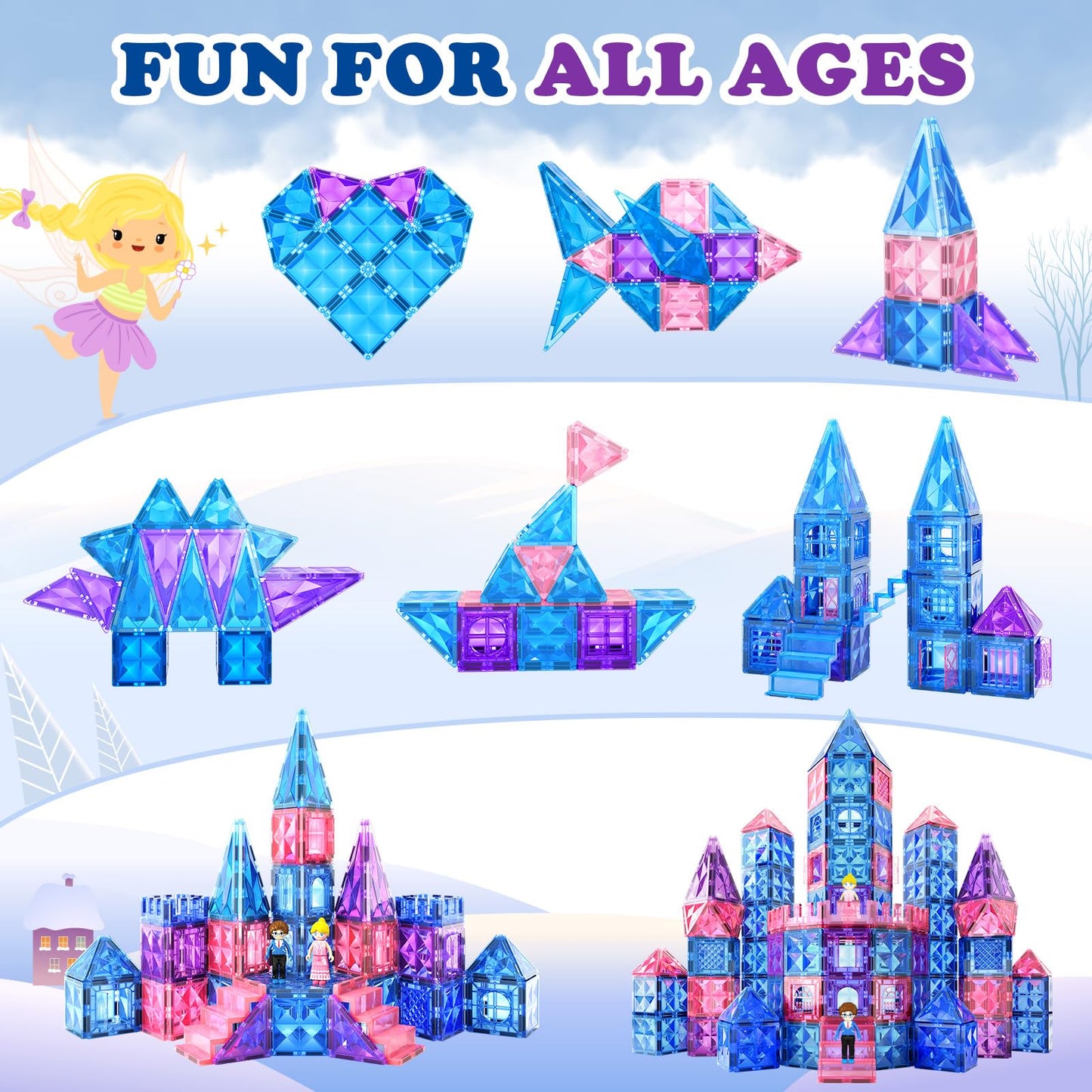 Diamond Magnetic Building Blocks - Princess Toys for 3-8 Year Old Girls & Boys - 3 4 5 6 Year Old Girl Birthday Xmas Present Preschool K12 Classroom Decor Classroom Must Haves School Supplies